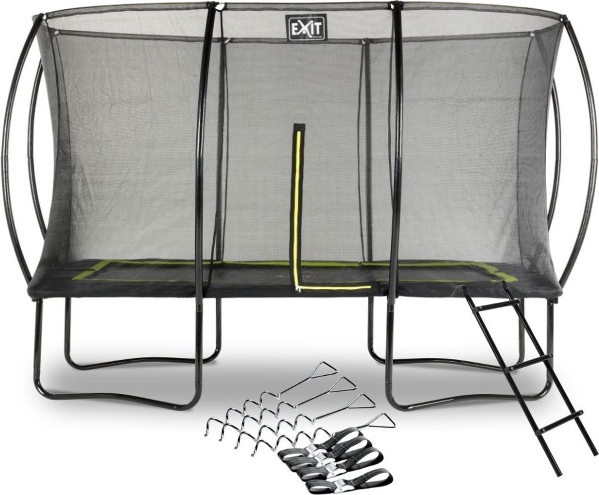 EXIT - Trampoline met Veiligheidsnet,  Verankeringsset en ladder - Op Poten - Silhouette - Rechthoekig - 244x366cm - Zwart