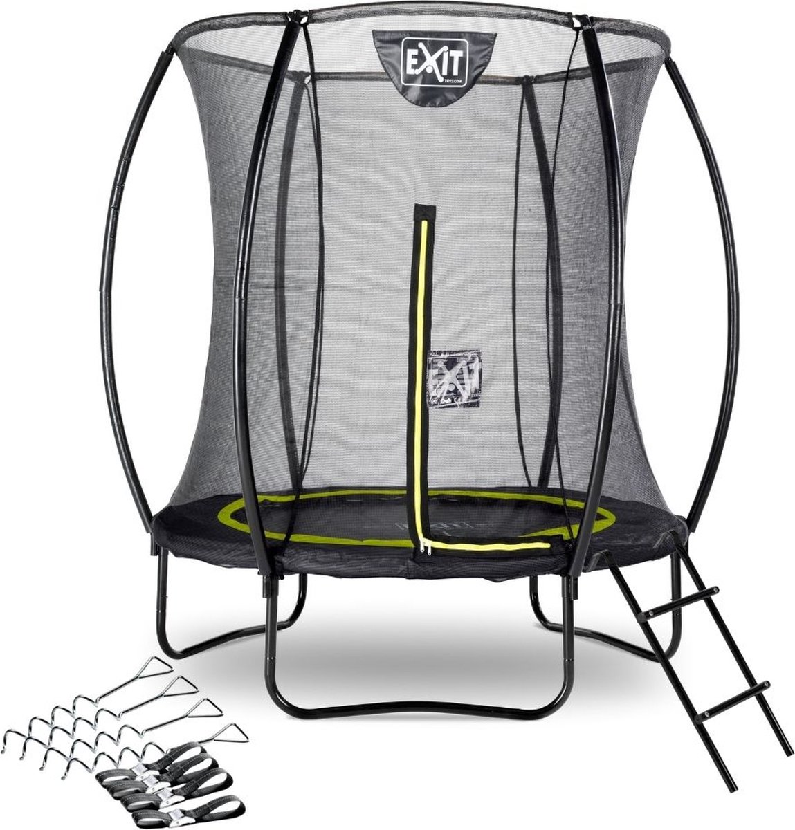 EXIT - Trampoline met Veiligheidsnet,  Verankeringsset en ladder - Op Poten - Silhouette - Rond - ø183cm - Zwart