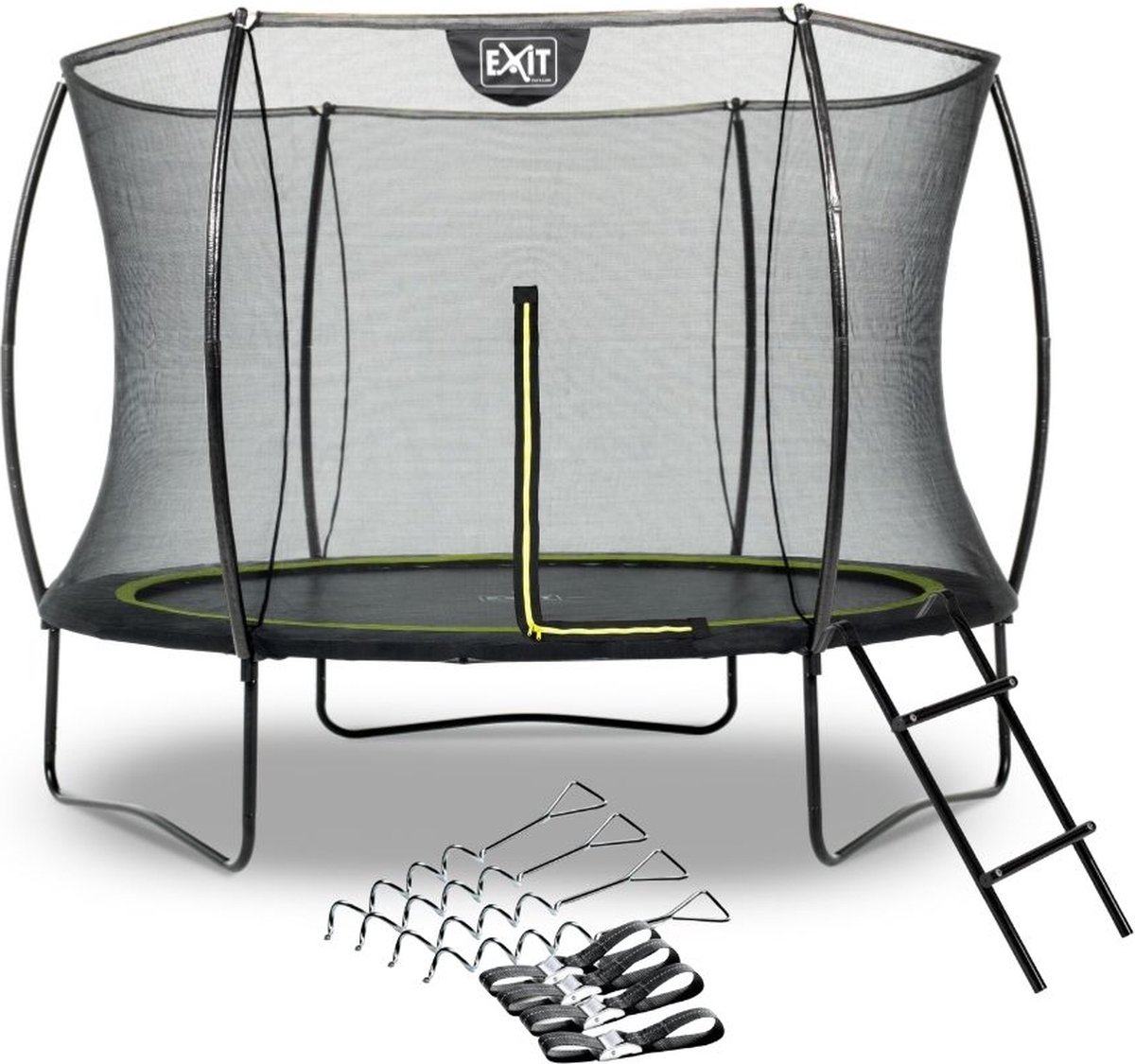 EXIT - Trampoline met Veiligheidsnet,  Verankeringsset en ladder - Op Poten - Silhouette - Rond - ø244cm - Zwart