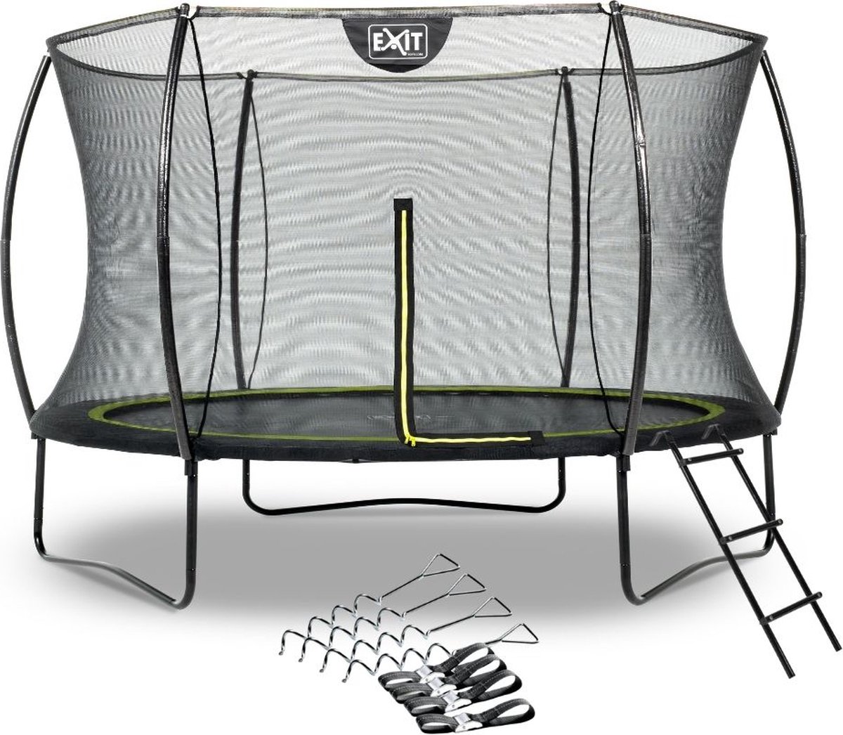 EXIT - Trampoline met Veiligheidsnet,  Verankeringsset en ladder - Op Poten - Silhouette - Rond - ø305cm - Zwart