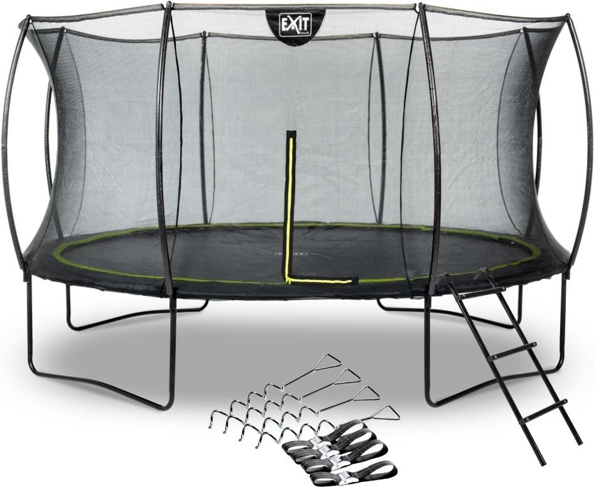 EXIT - Trampoline met Veiligheidsnet,  Verankeringsset en ladder - Op Poten - Silhouette - Rond - ø366cm - Zwart