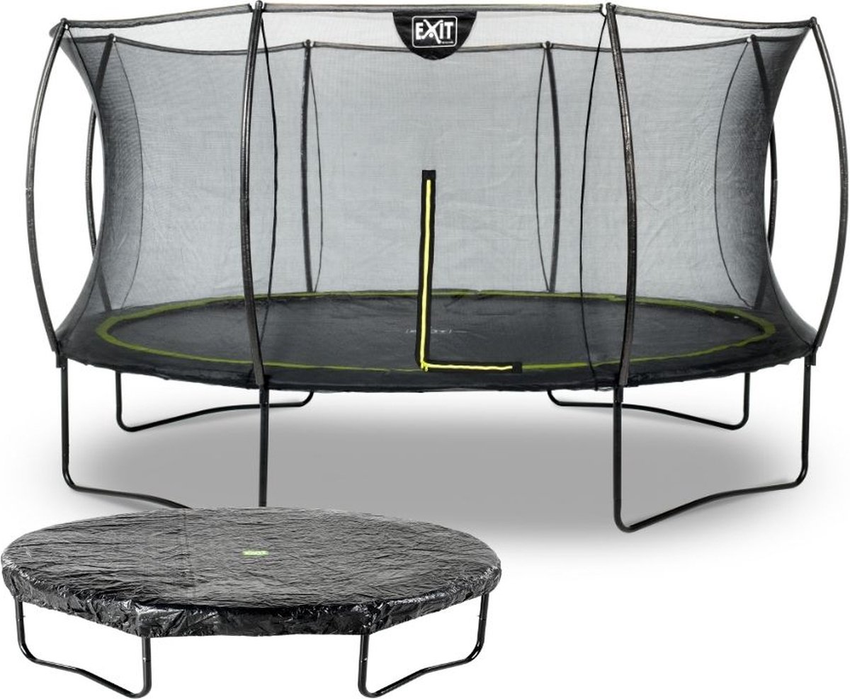 EXIT - Trampoline met Veiligheidsnet en Afdekhoes - Op Poten - Silhouette - Rond - ø427cm - Zwart