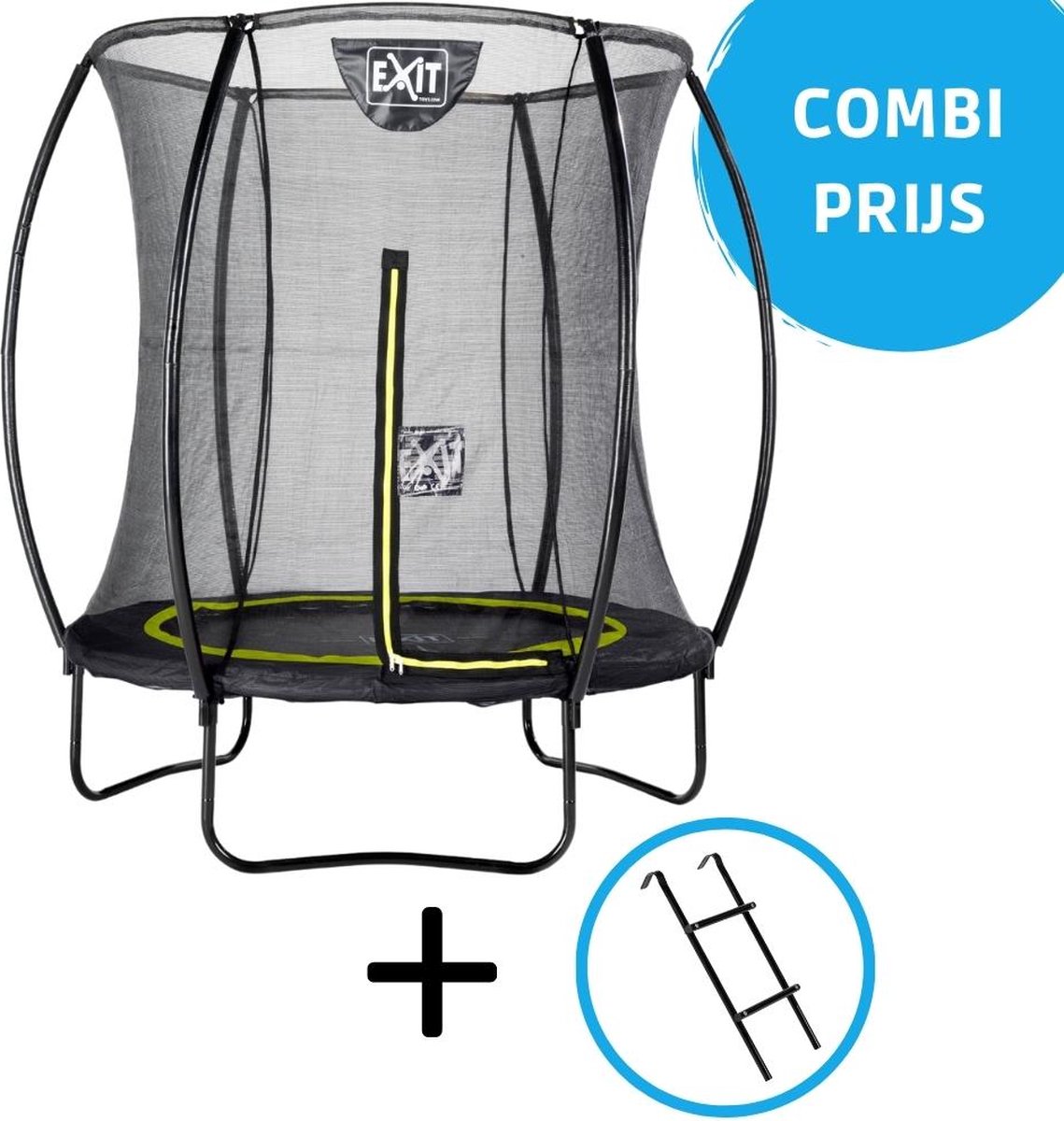 EXIT - Trampoline met Veiligheidsnet en Ladder - Op Poten - Silhouette - Rond - ø183cm - Zwart