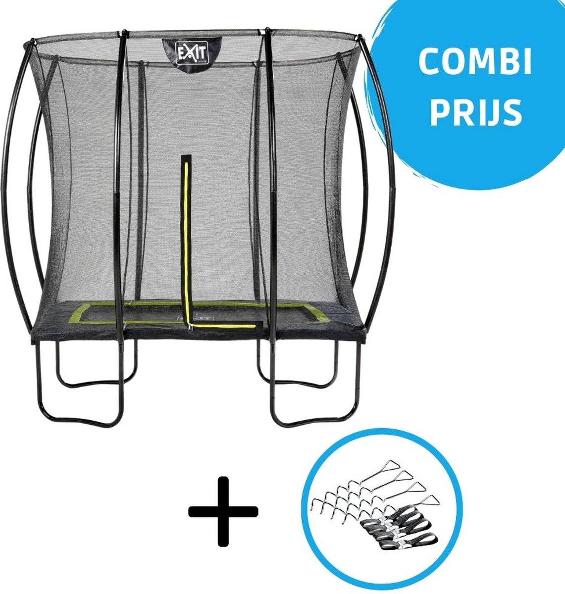 EXIT - Trampoline met Veiligheidsnet en Verankeringsset - Op Poten - Silhouette - Rechthoekig - 153x214cm - Zwart