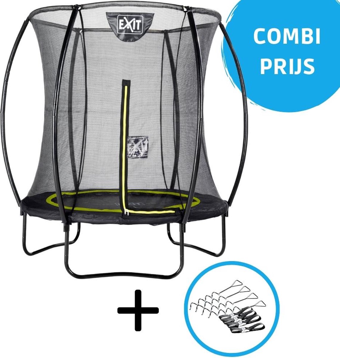 EXIT - Trampoline met Veiligheidsnet en Verankeringsset - Op Poten - Silhouette - Rond - ø183cm - Zwart