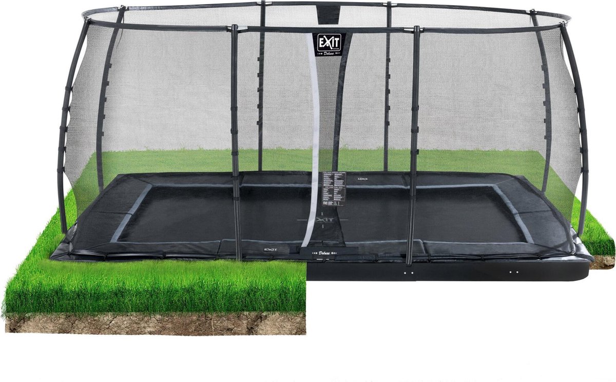 EXIT Dynamic groundlevel trampoline 275x458cm met veiligheidsnet - zwart