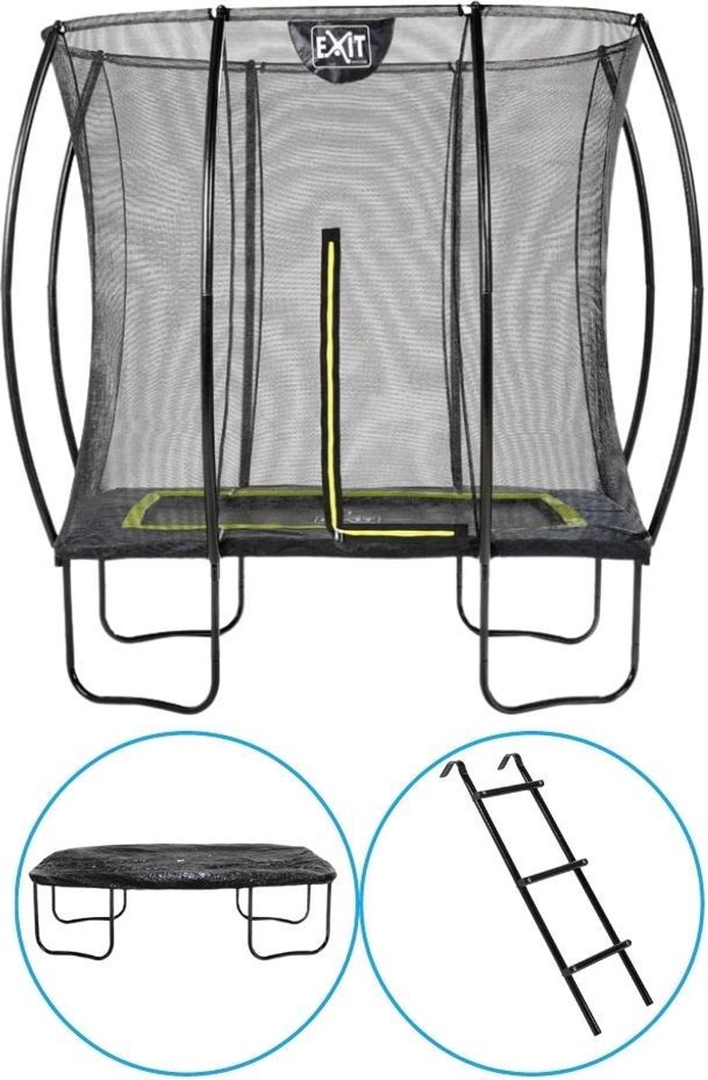 EXIT Toys - Trampoline Met Veiligheidsnet - Op Poten - Silhouette - Rechthoekig - 153x214cm - Zwart - Inclusief Ladder en Afdekhoes