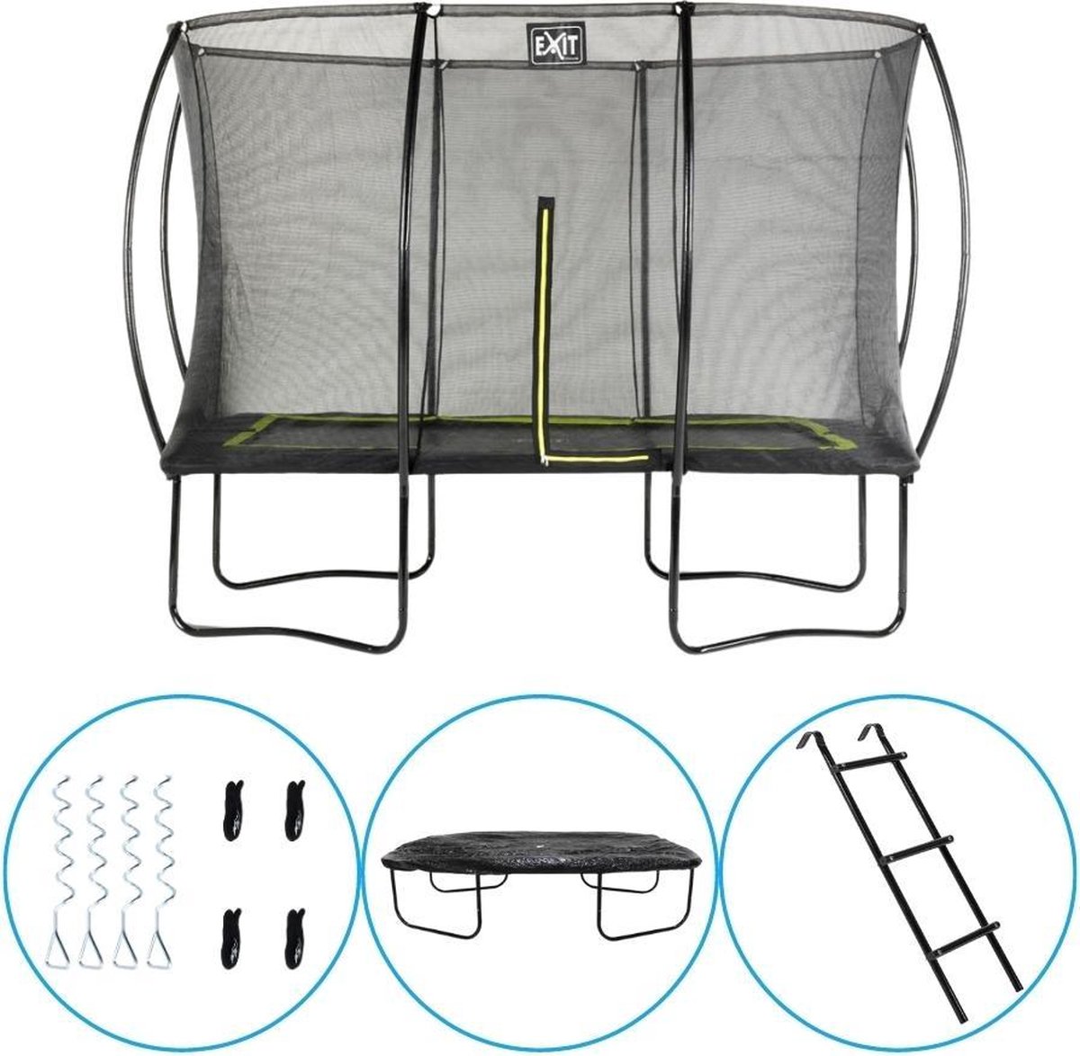 EXIT Toys - Trampoline Met Veiligheidsnet - Op Poten - Silhouette - Rechthoekig - 214x305cm - Zwart - Inclusief Ladder, Afdekhoes en Verankeringsset