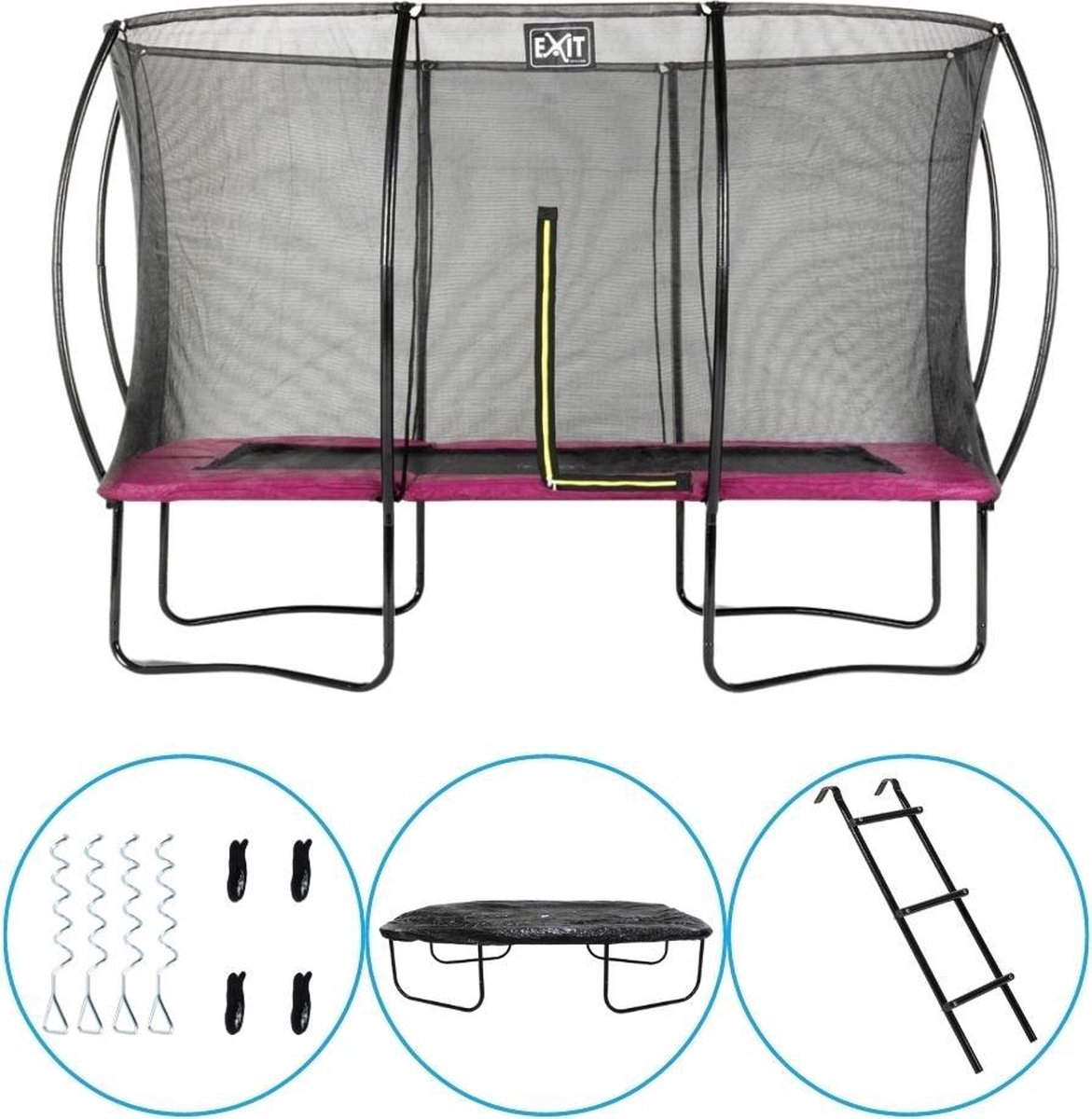 EXIT Toys - Trampoline Met Veiligheidsnet - Op Poten - Silhouette - Rechthoekig - 244x366cm - Roze - Inclusief Ladder, Afdekhoes en Verankeringsset