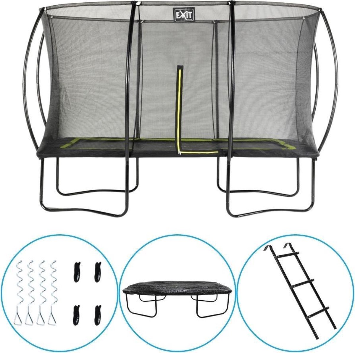 EXIT Toys - Trampoline Met Veiligheidsnet - Op Poten - Silhouette - Rechthoekig - 244x366cm - Zwart - Inclusief Ladder, Afdekhoes en Verankeringsset