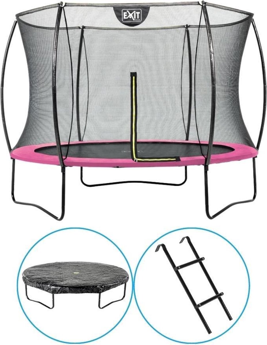 EXIT Toys - Trampoline Met Veiligheidsnet - Op Poten - Silhouette - Rond - ø244cm - Roze - Inclusief Ladder en Afdekhoes