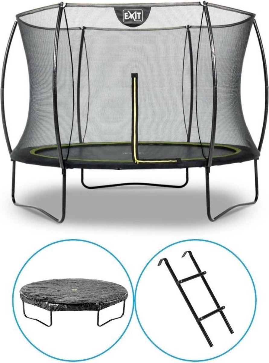 EXIT Toys - Trampoline Met Veiligheidsnet - Op Poten - Silhouette - Rond - ø244cm - Zwart - Inclusief Ladder en Afdekhoes