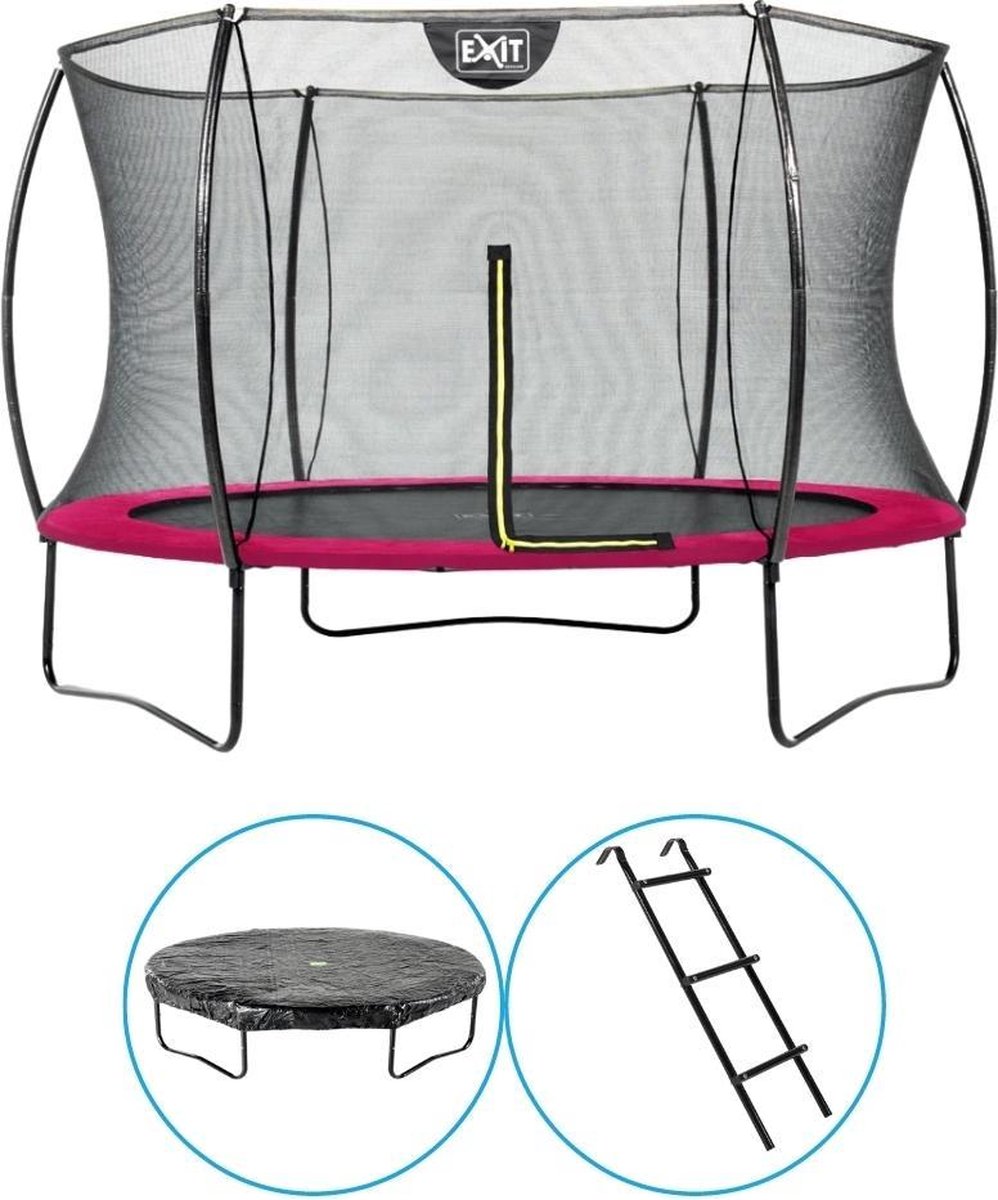 EXIT Toys - Trampoline Met Veiligheidsnet - Op Poten - Silhouette - Rond - ø305cm - Roze - Inclusief Ladder en Afdekhoes