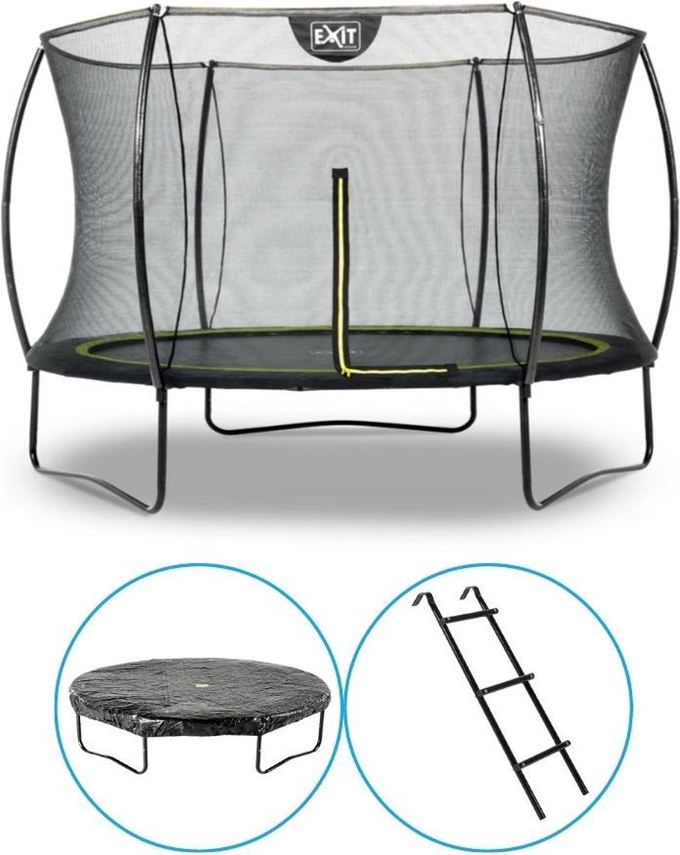 EXIT Toys - Trampoline Met Veiligheidsnet - Op Poten - Silhouette - Rond - ø305cm - Zwart - Inclusief Ladder en Afdekhoes