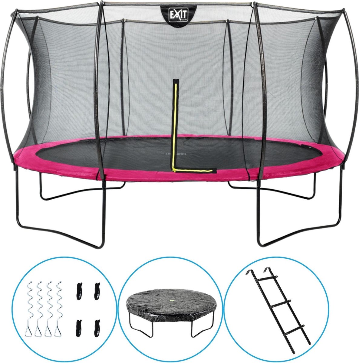 EXIT Toys - Trampoline Met Veiligheidsnet - Op Poten - Silhouette - Rond - ø366cm - Roze - Inclusief Ladder, Afdekhoes en Verankeringsset