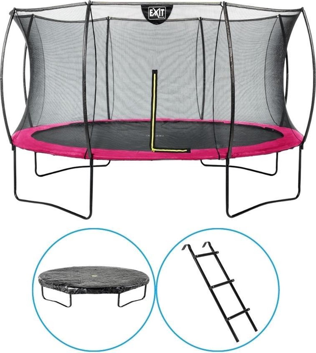 EXIT Toys - Trampoline Met Veiligheidsnet - Op Poten - Silhouette - Rond - ø366cm - Roze - Inclusief Ladder en Afdekhoes