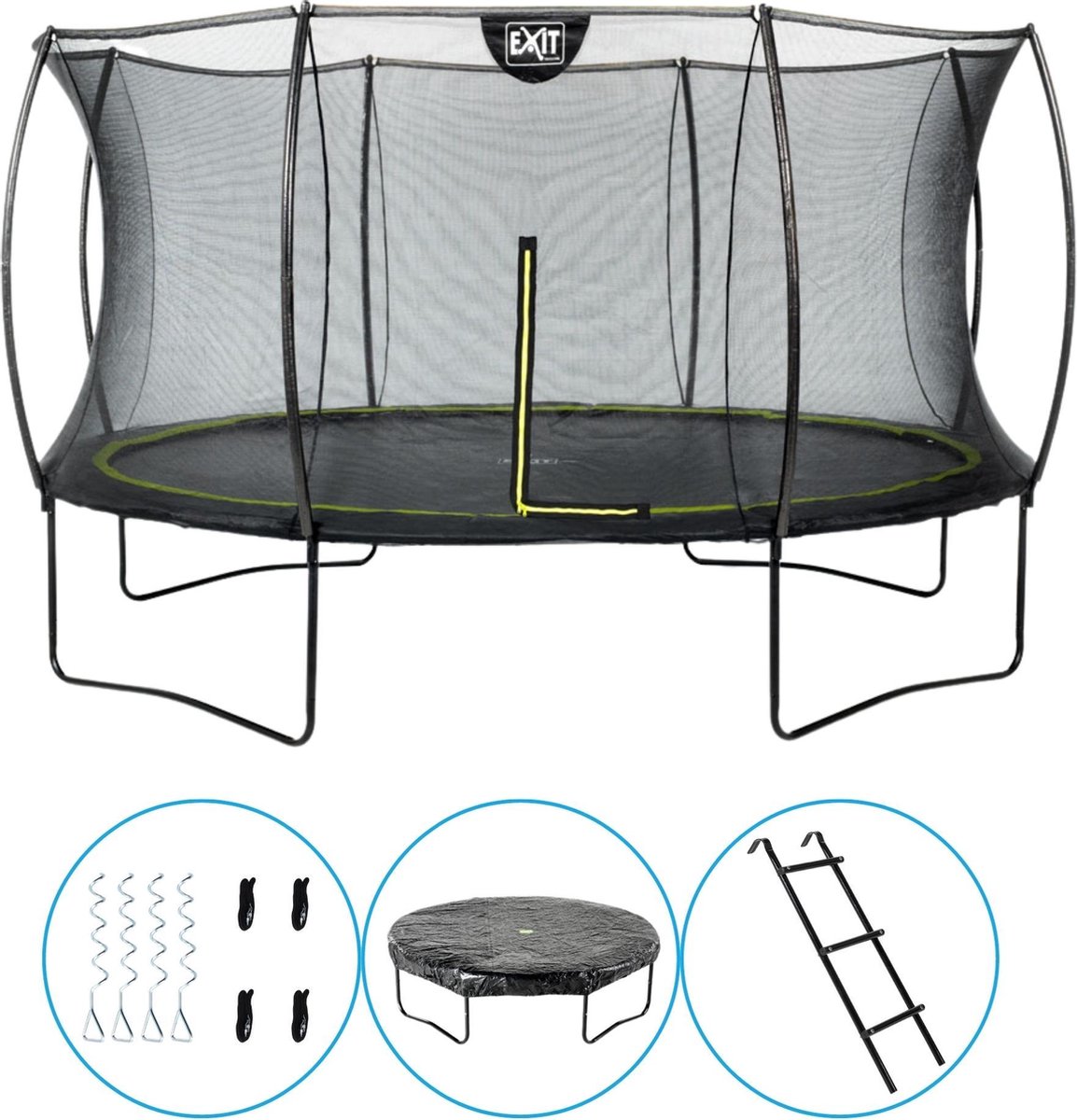 EXIT Toys - Trampoline Met Veiligheidsnet - Op Poten - Silhouette - Rond - ø366cm - Zwart - Inclusief Ladder, Afdekhoes en Verankeringsset