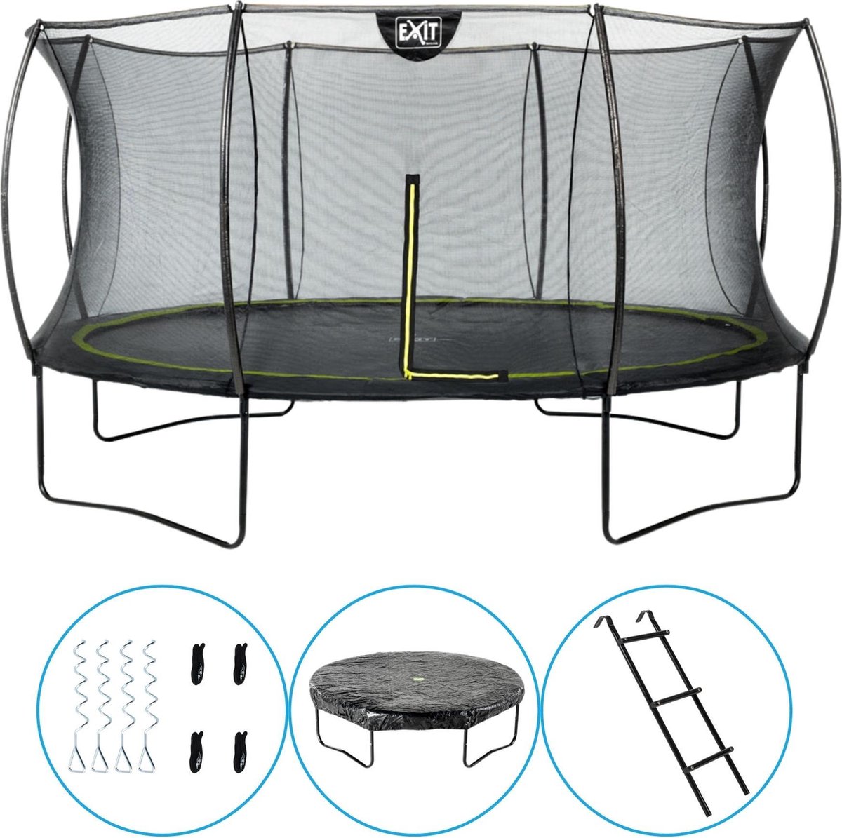 EXIT Toys - Trampoline Met Veiligheidsnet - Op Poten - Silhouette - Rond - ø427cm - Zwart - Inclusief Ladder, Afdekhoes en Verankeringsset