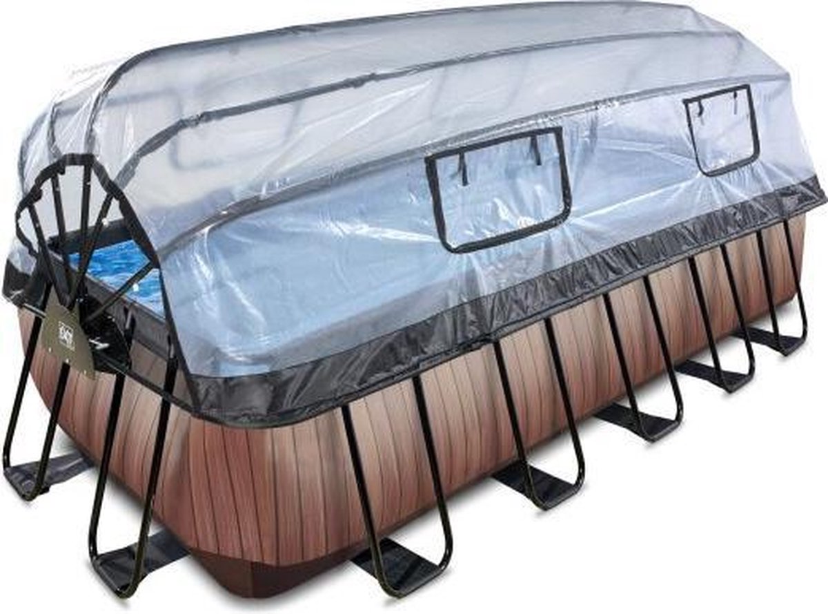 EXIT Wood zwembad 540x250x122cm met overkapping en zandfilter- en warmtepomp - bruin