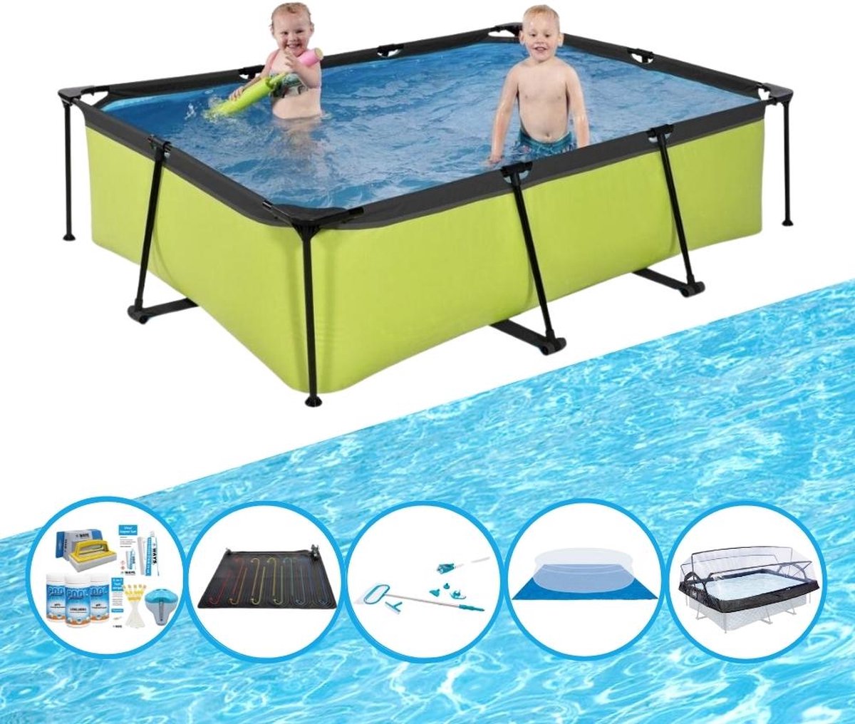 EXIT Zwembad Lime - 220x150x60 cm - Frame Pool - Inclusief bijbehorende accessoires