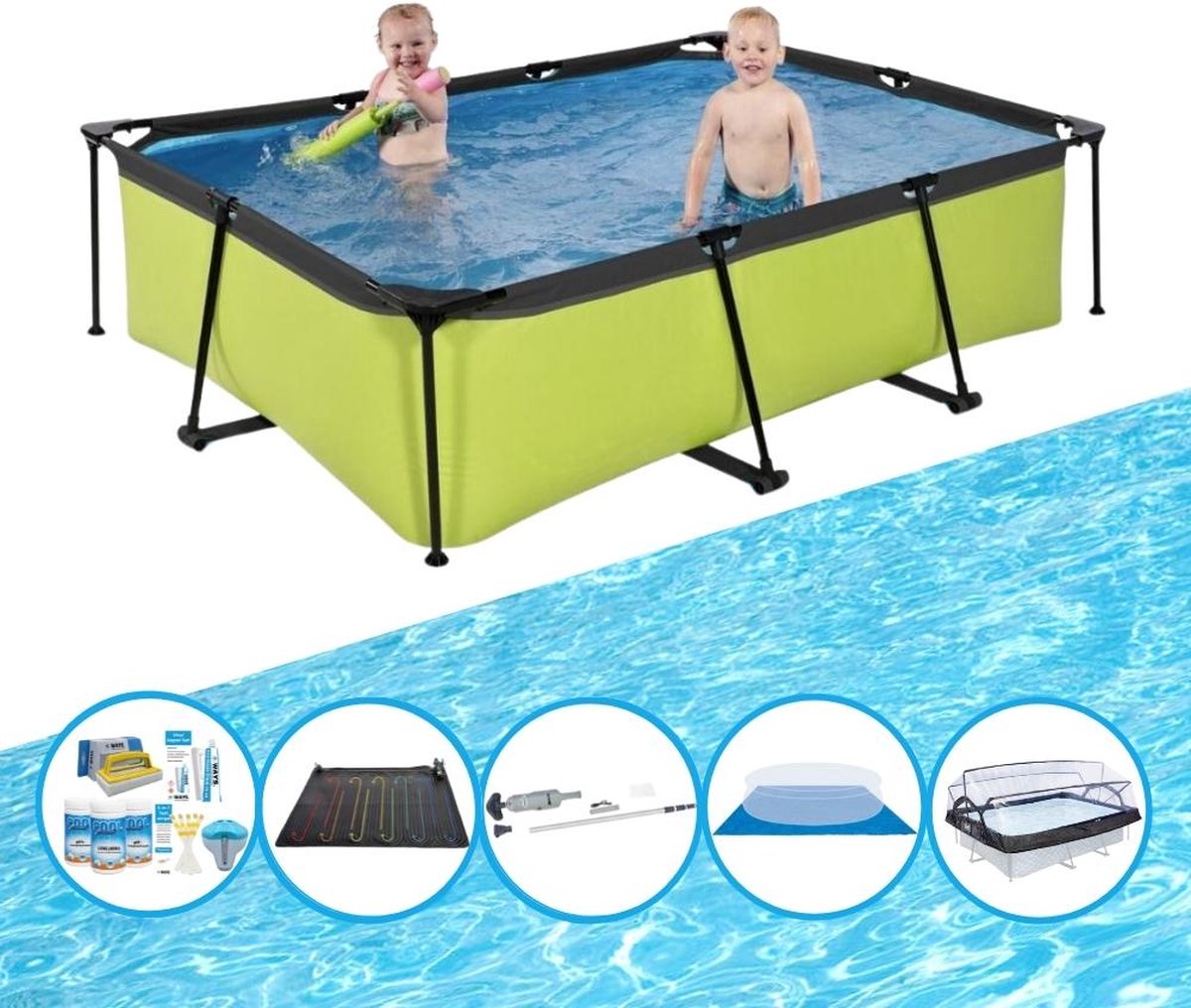 EXIT Zwembad Lime - 220x150x60 cm - Frame Pool - Met accessoires