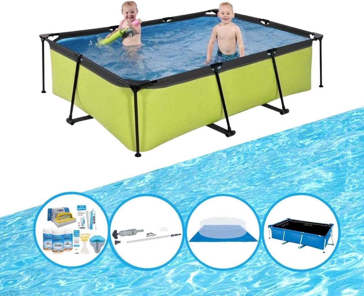 EXIT Zwembad Lime - Frame Pool 220x150x60 cm - Plus bijbehorende accessoires