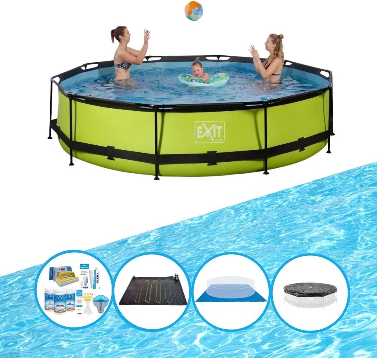 EXIT Zwembad Lime - Frame Pool ø360x76cm - Met bijbehorende accessoires