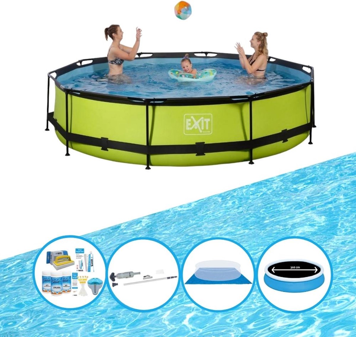 EXIT Zwembad Lime - Frame Pool ø360x76cm - Plus bijbehorende accessoires