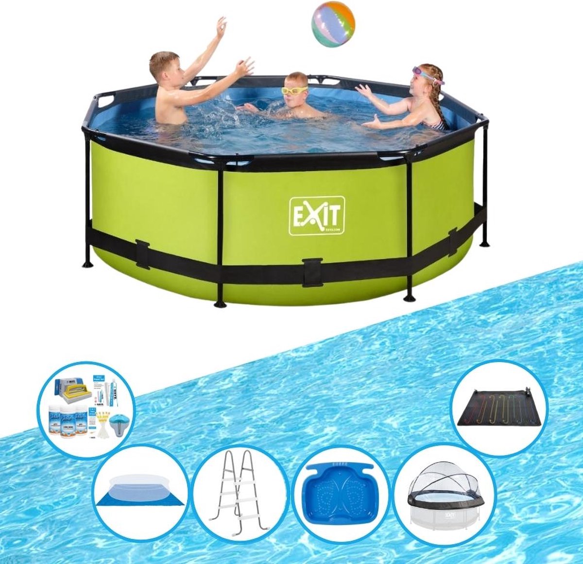 EXIT Zwembad Lime - ø244x76 cm - Frame Pool - Inclusief toebehoren