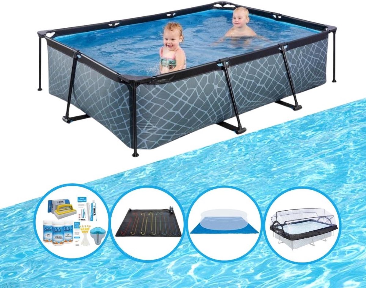 EXIT Zwembad Stone Grey - 220x150x60 cm - Frame Pool - Met bijbehorende accessoires