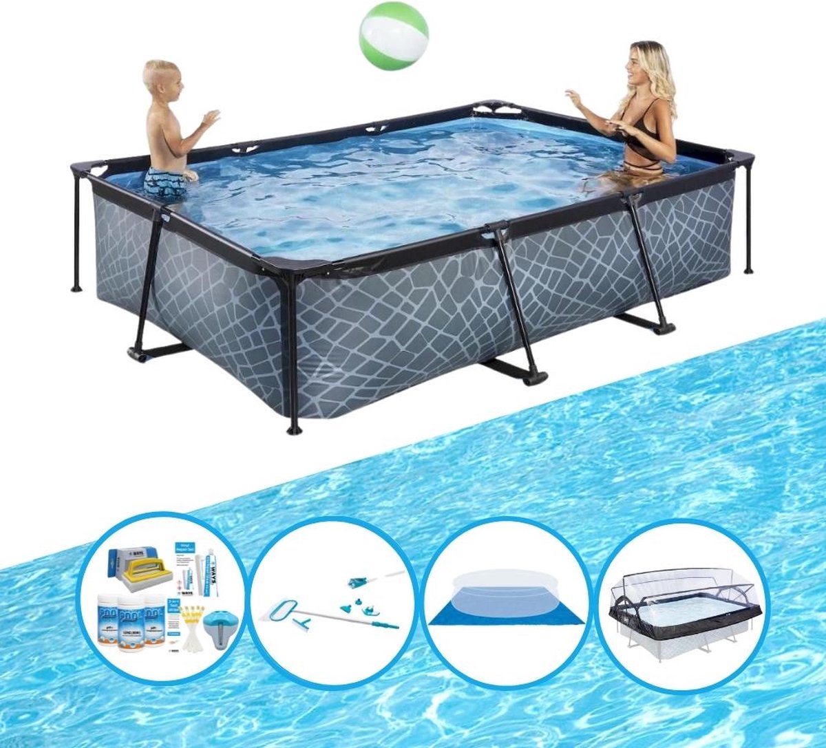 EXIT Zwembad Stone Grey - 300x200x65 cm - Frame Pool - Compleet zwembadpakket