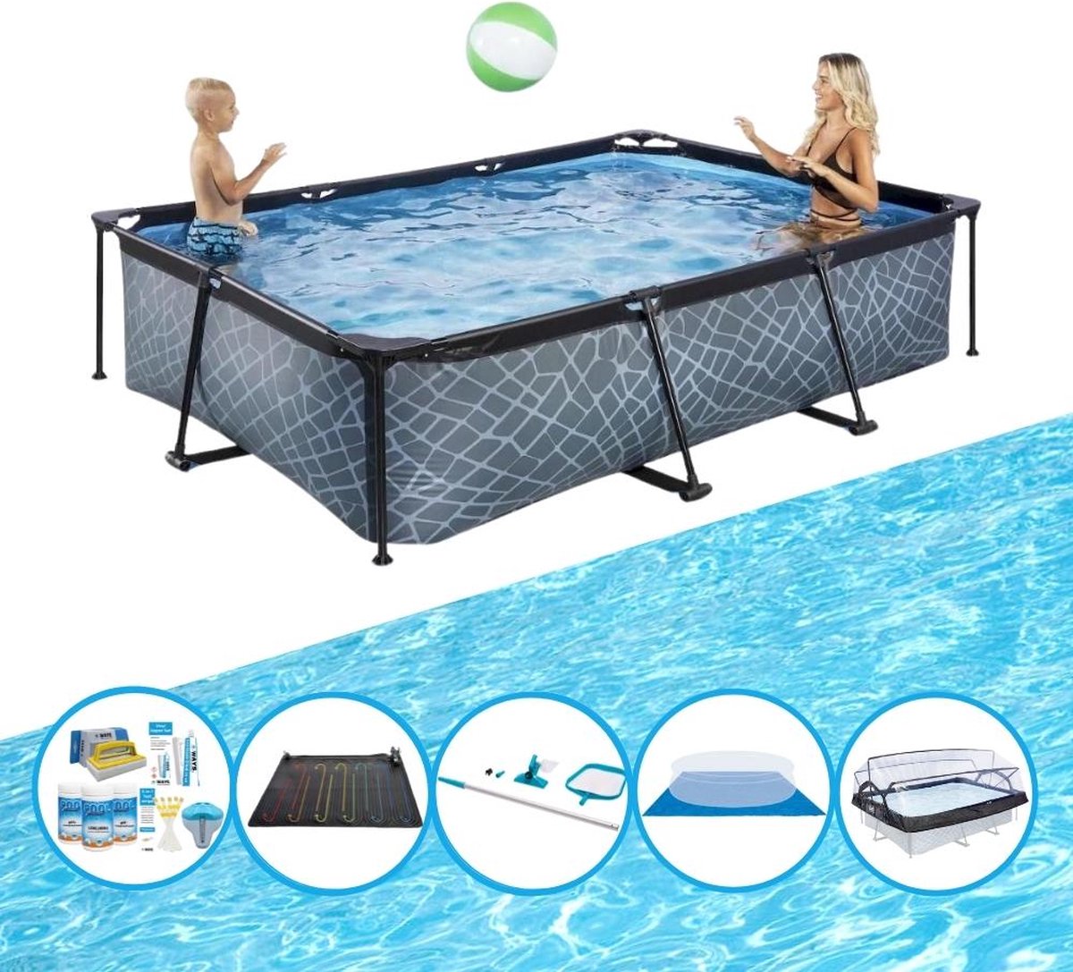 EXIT Zwembad Stone Grey - 300x200x65 cm - Frame Pool - Inclusief accessoires