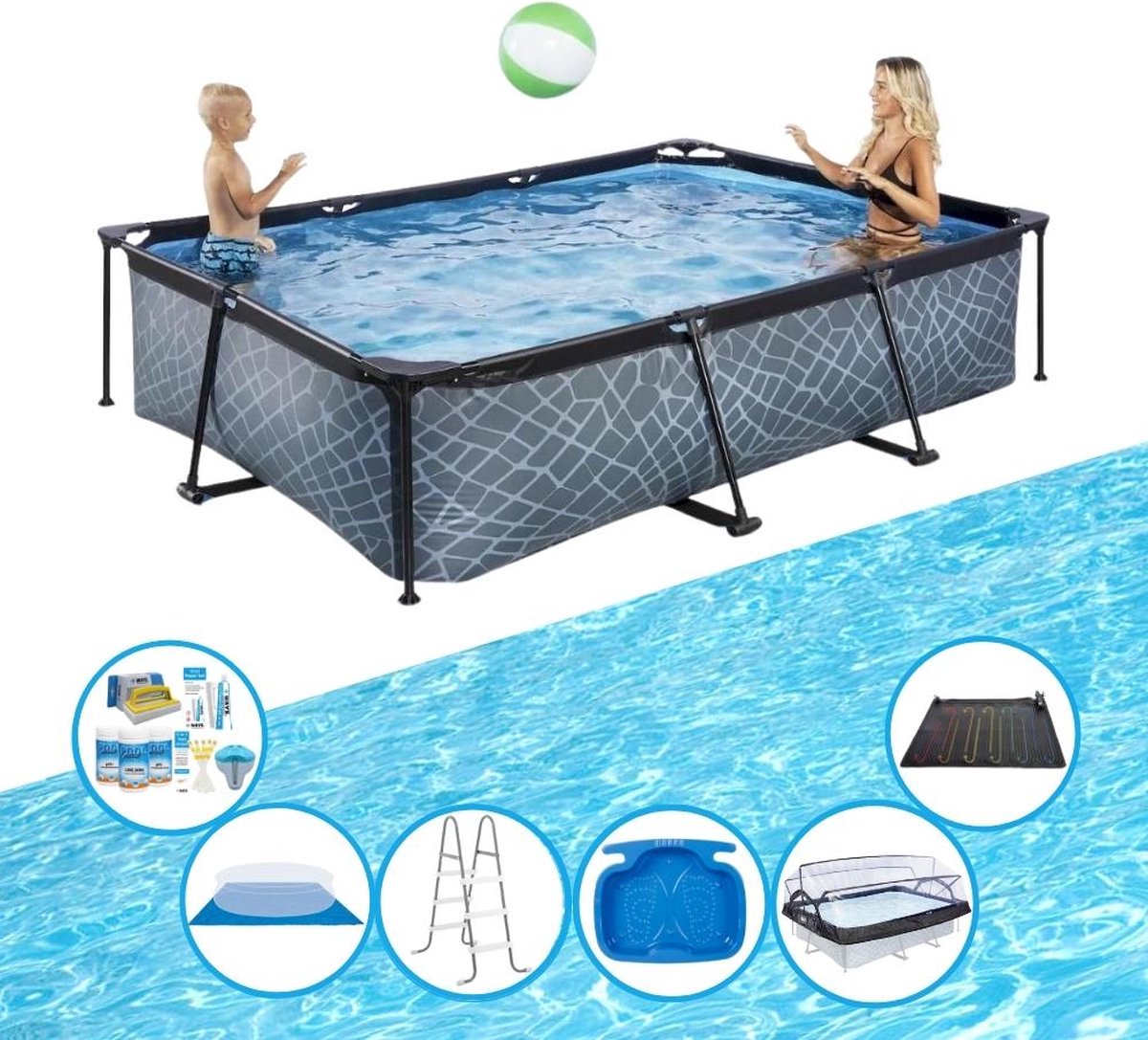 EXIT Zwembad Stone Grey - 300x200x65 cm - Frame Pool - Inclusief toebehoren