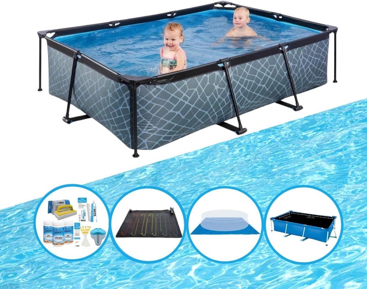 EXIT Zwembad Stone Grey - Frame Pool 220x150x60 cm - Combi Deal