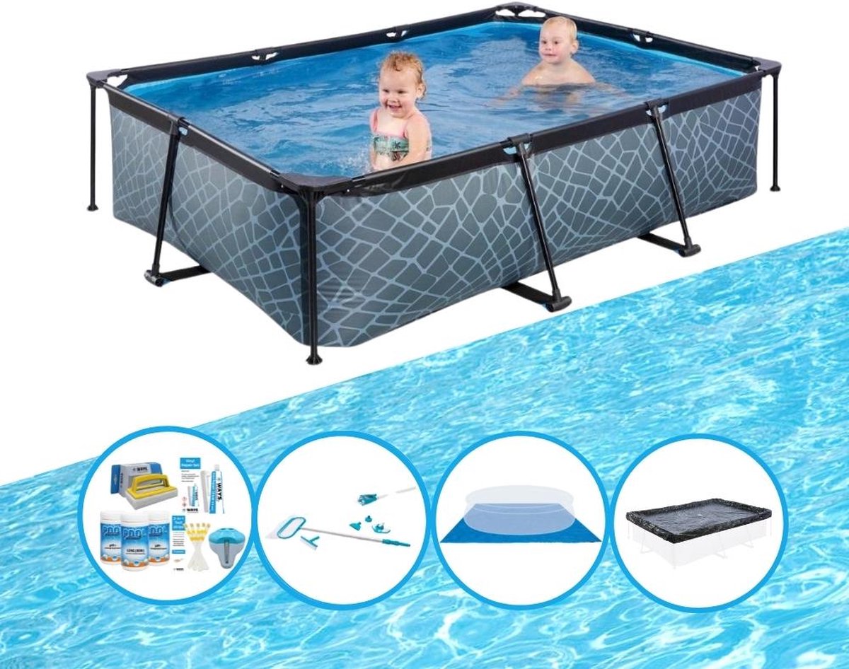 EXIT Zwembad Stone Grey - Frame Pool 220x150x60 cm - Compleet zwembadpakket