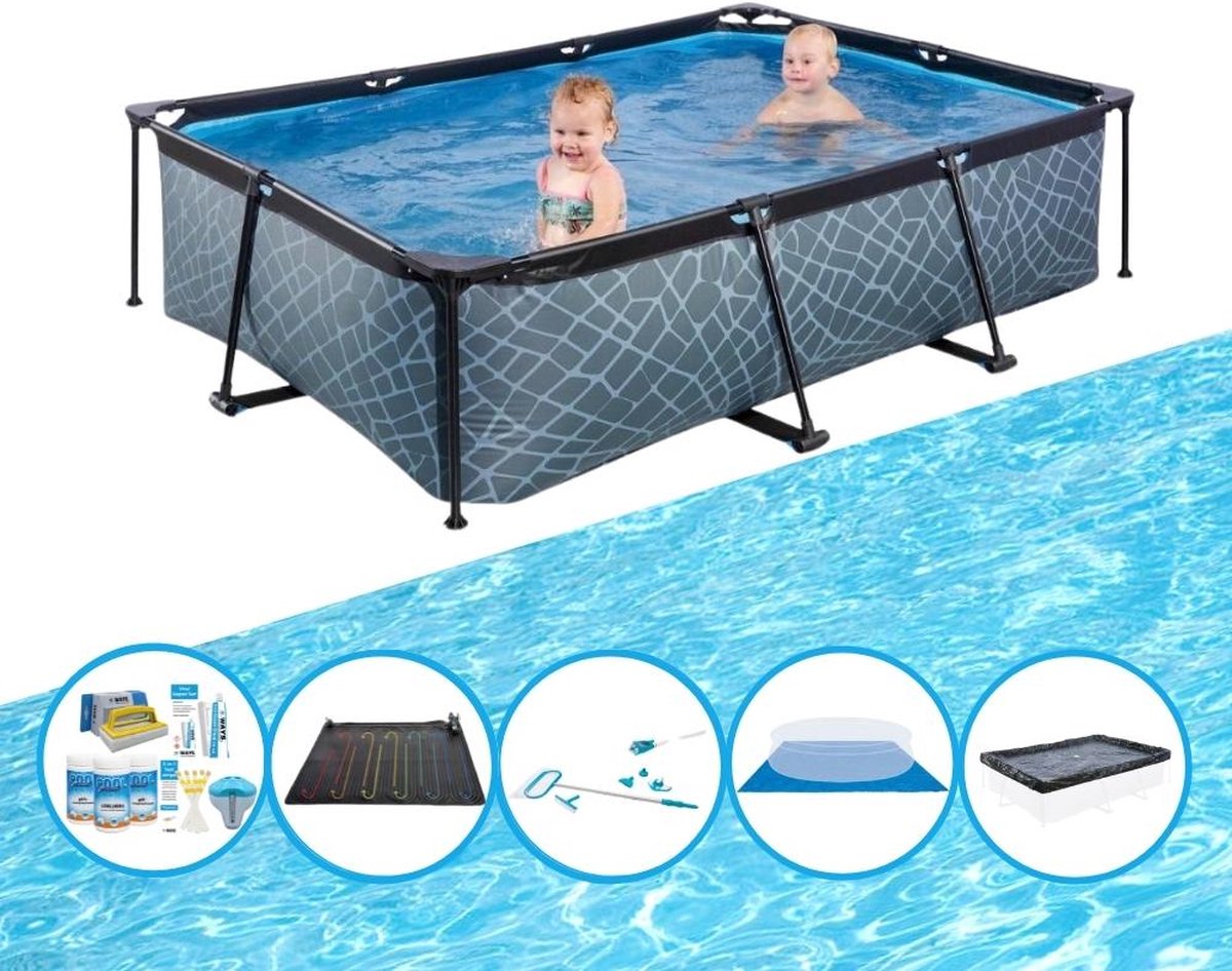 EXIT Zwembad Stone Grey - Frame Pool 220x150x60 cm - Inclusief bijbehorende accessoires