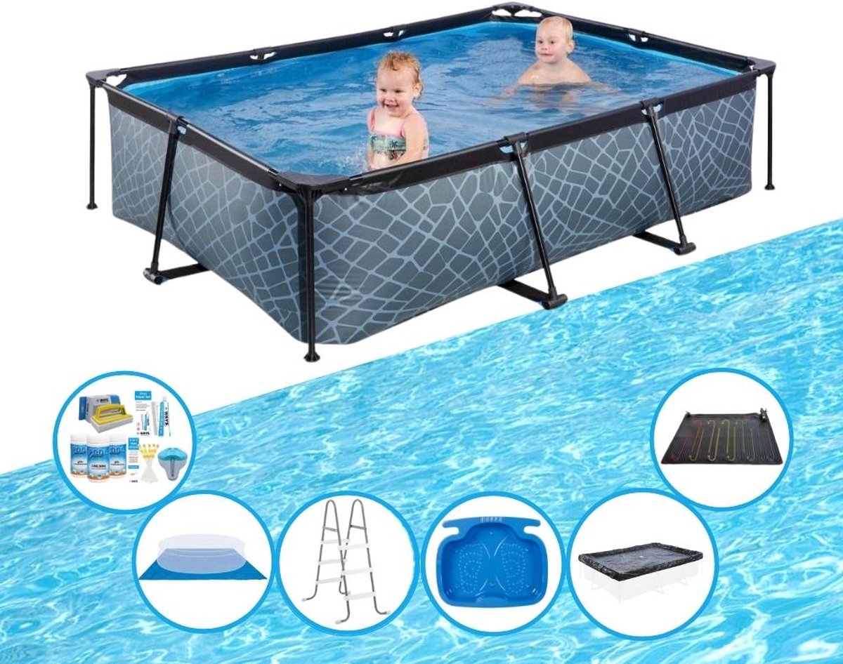 EXIT Zwembad Stone Grey - Frame Pool 220x150x60 cm - Inclusief toebehoren