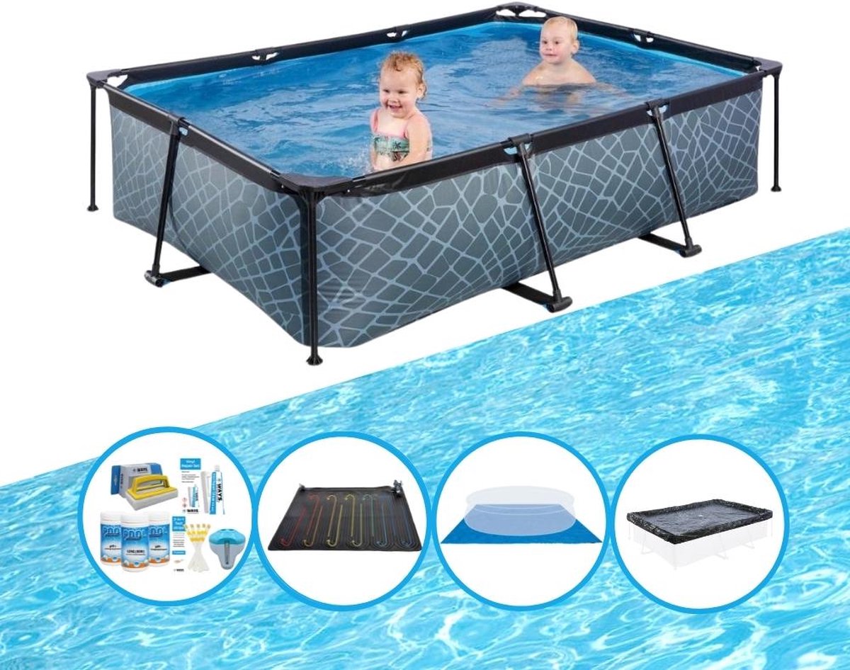 EXIT Zwembad Stone Grey - Frame Pool 220x150x60 cm - Met bijbehorende accessoires