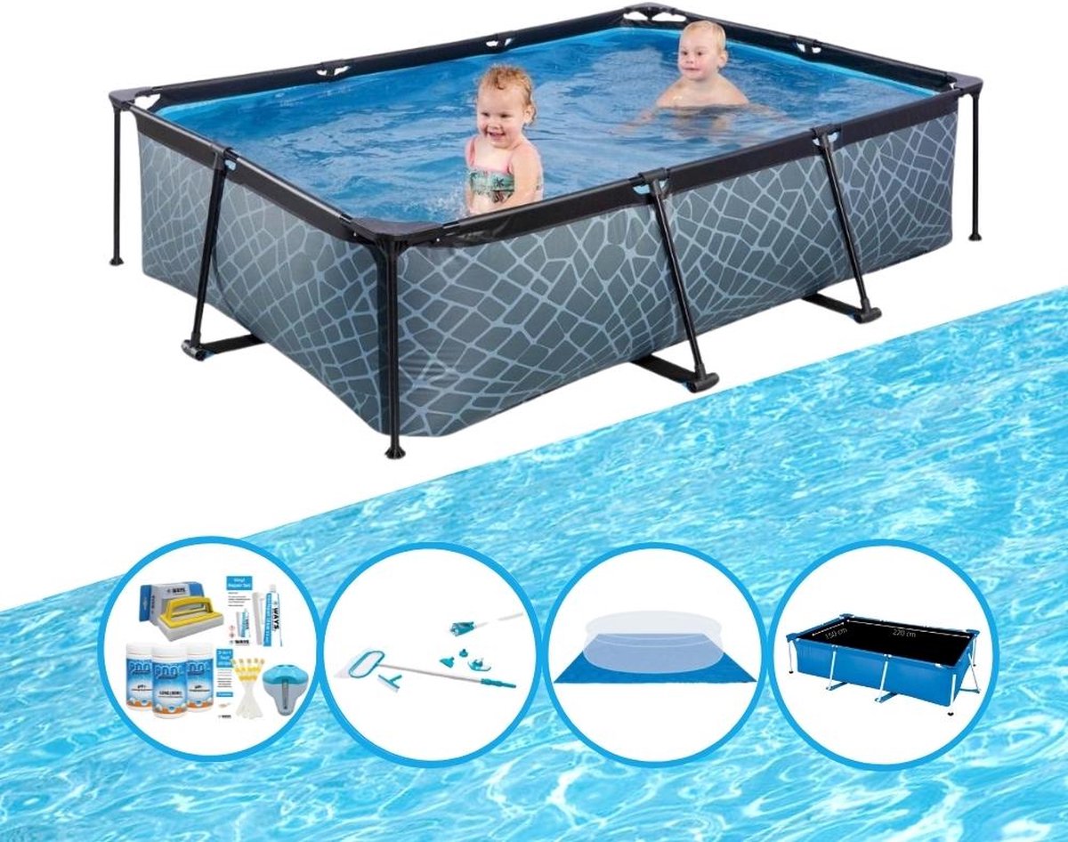 EXIT Zwembad Stone Grey - Frame Pool 220x150x60 cm - Plus accessoires