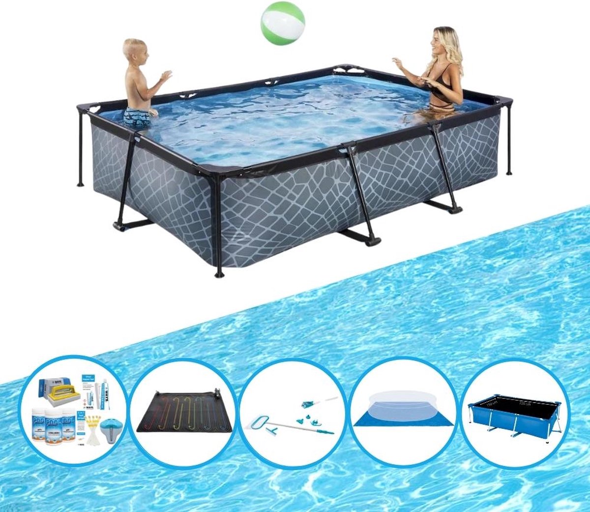 EXIT Zwembad Stone Grey - Frame Pool 300x200x65 cm - Bundelpakket