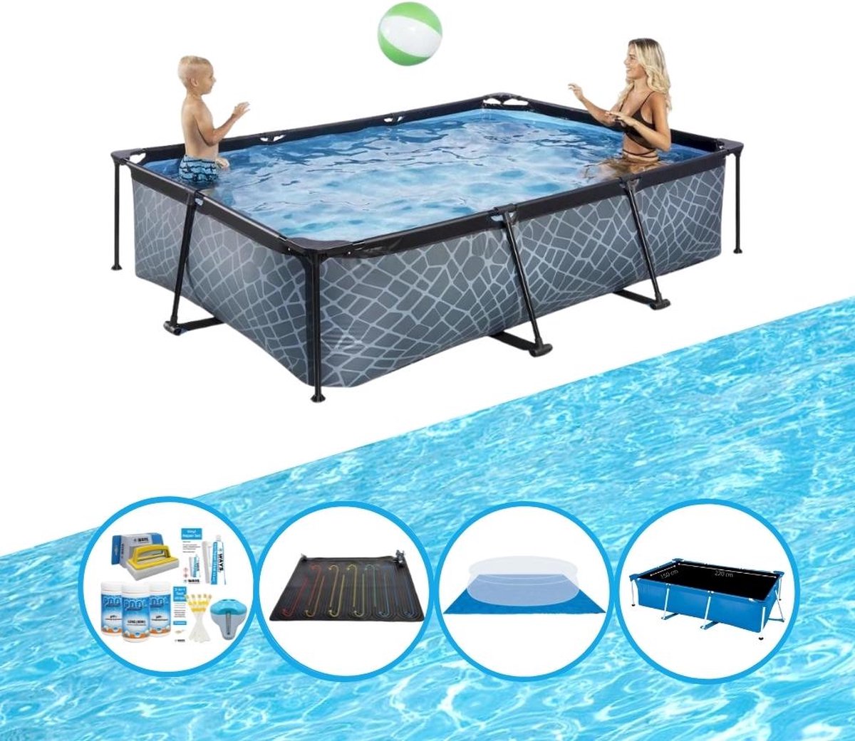 EXIT Zwembad Stone Grey - Frame Pool 300x200x65 cm - Combi Deal