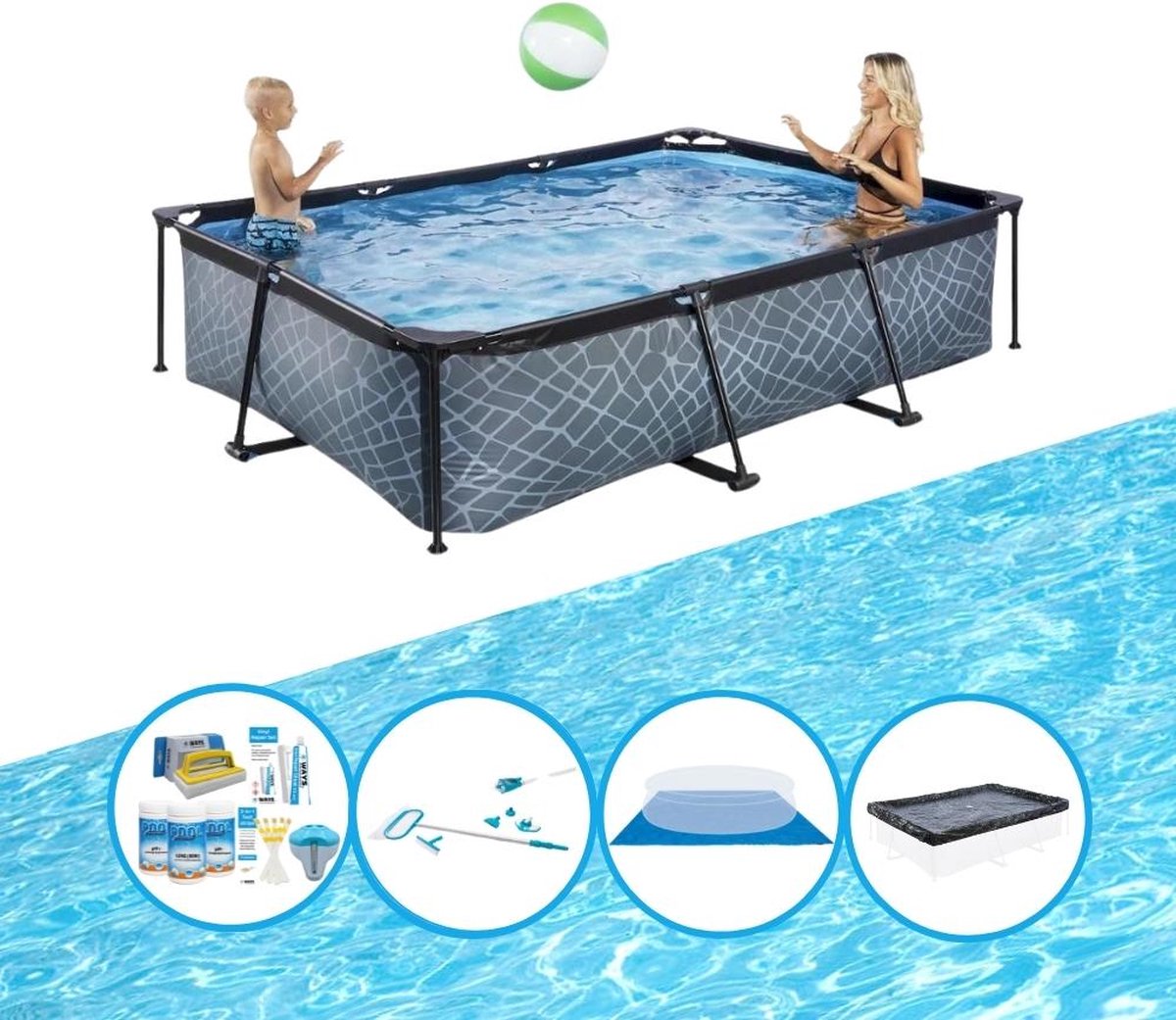 EXIT Zwembad Stone Grey - Frame Pool 300x200x65 cm - Compleet zwembadpakket