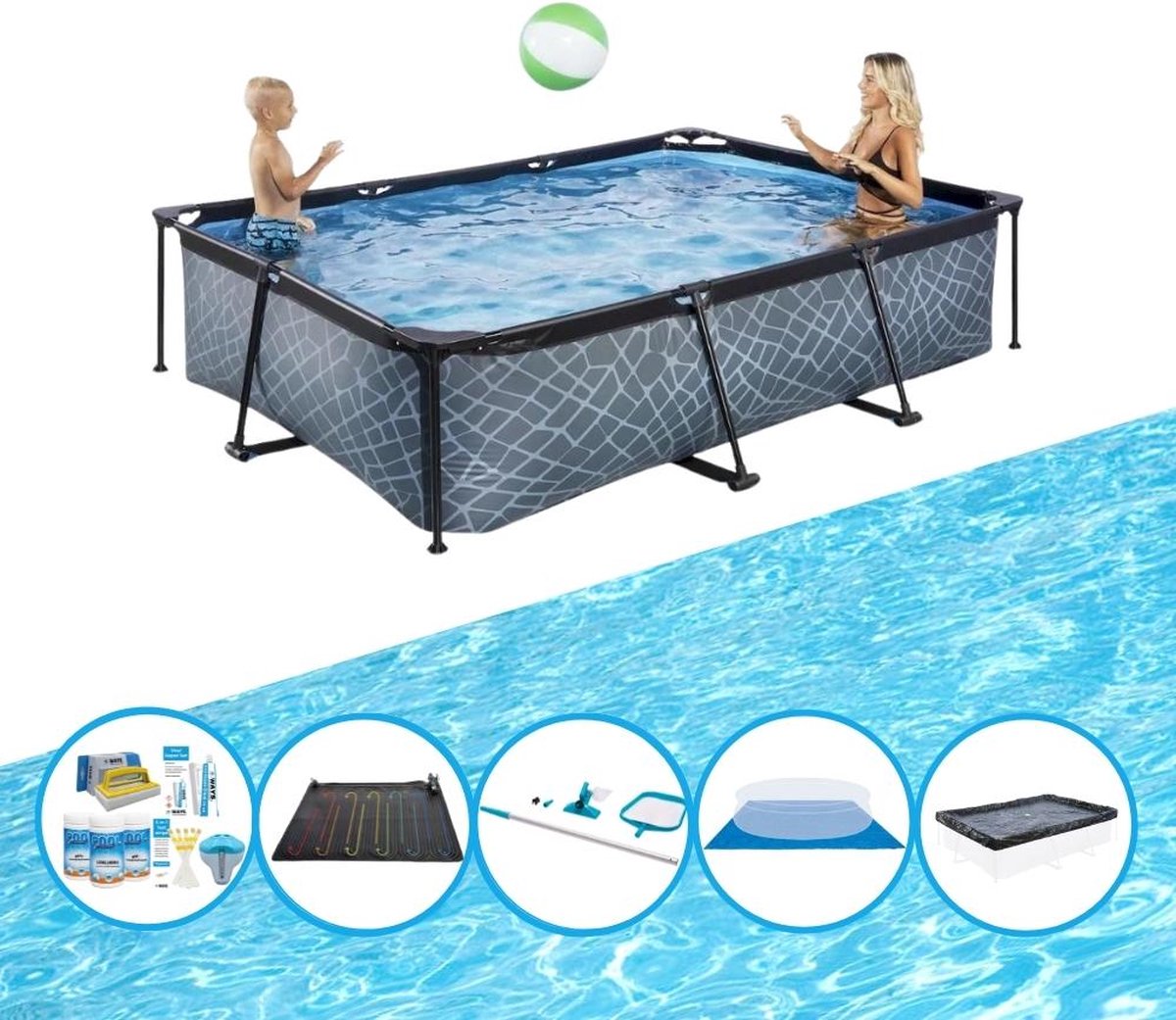 EXIT Zwembad Stone Grey - Frame Pool 300x200x65 cm - Inclusief accessoires