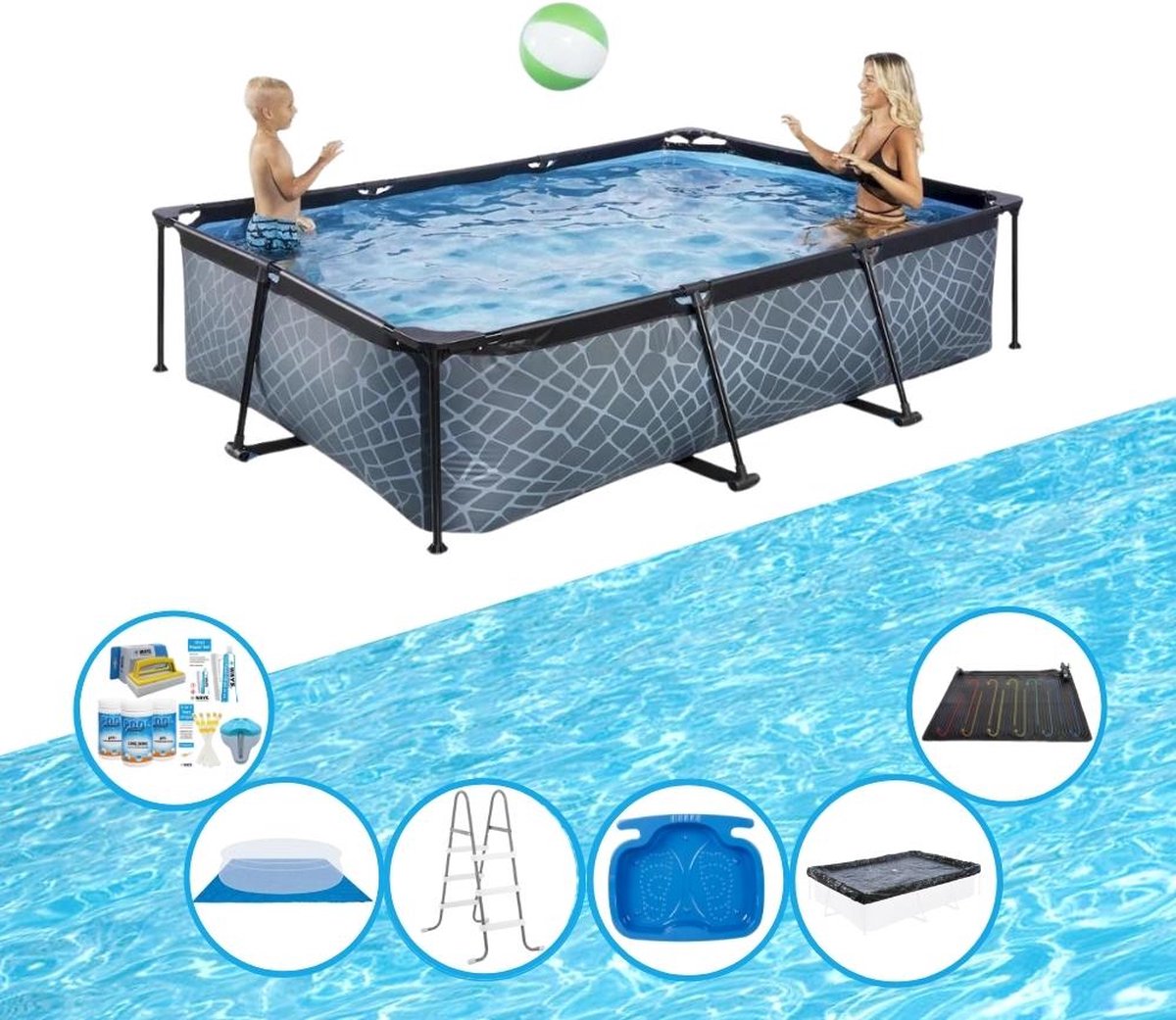 EXIT Zwembad Stone Grey - Frame Pool 300x200x65 cm - Inclusief toebehoren