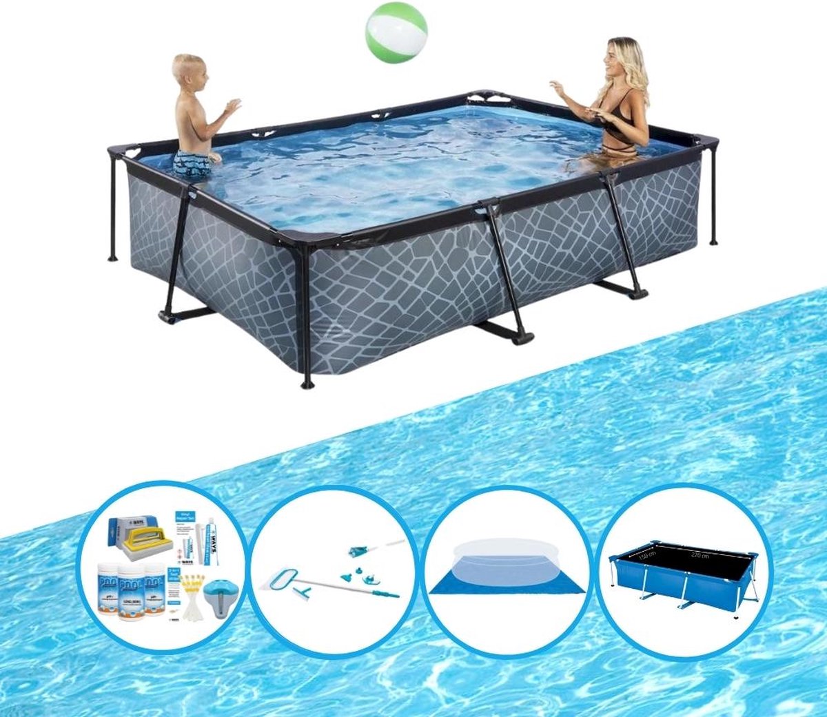 EXIT Zwembad Stone Grey - Frame Pool 300x200x65 cm - Plus accessoires