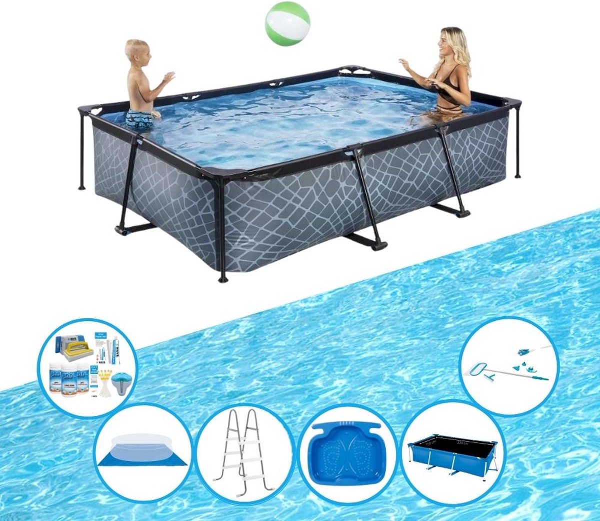 EXIT Zwembad Stone Grey - Frame Pool 300x200x65 cm - Zwembad Super Set