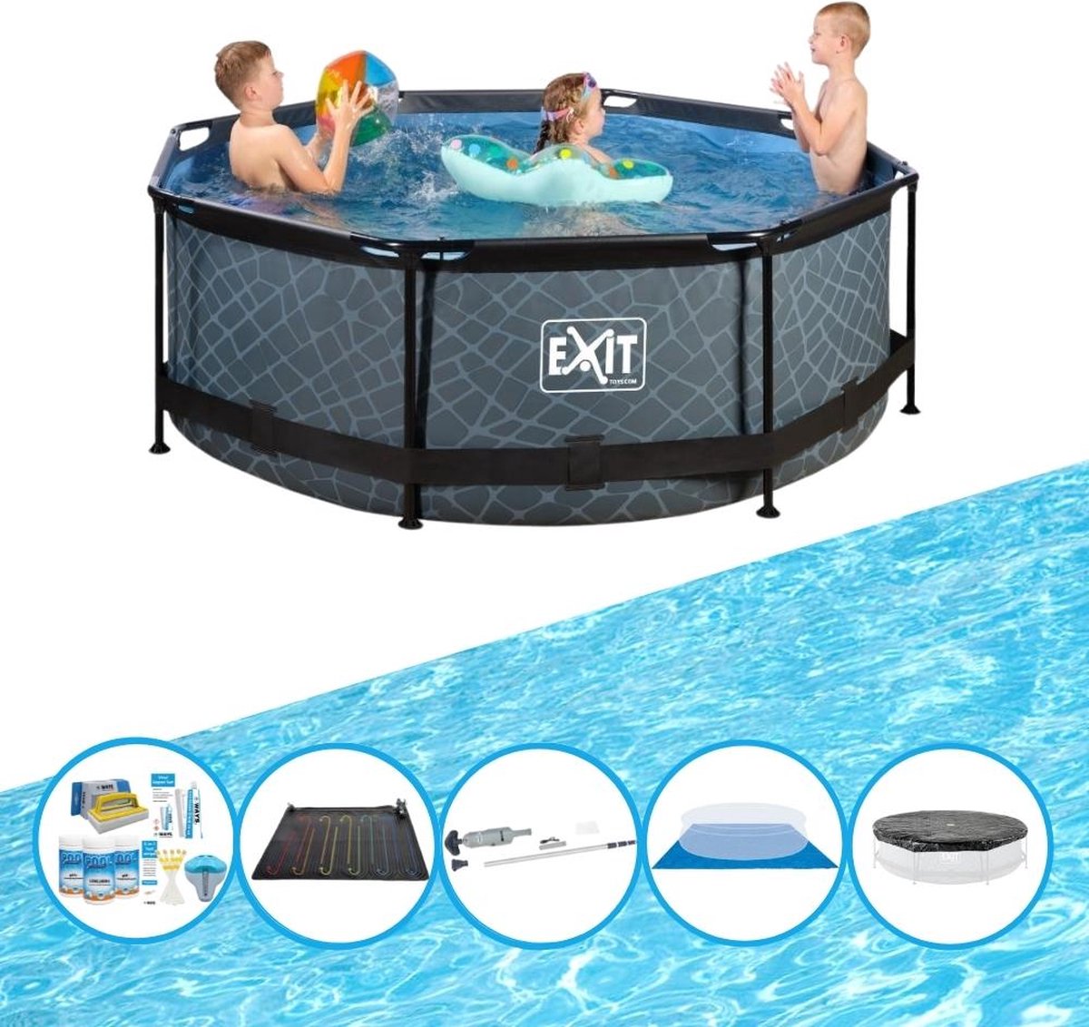 EXIT Zwembad Stone Grey - Frame Pool ø244x76cm - Met accessoires