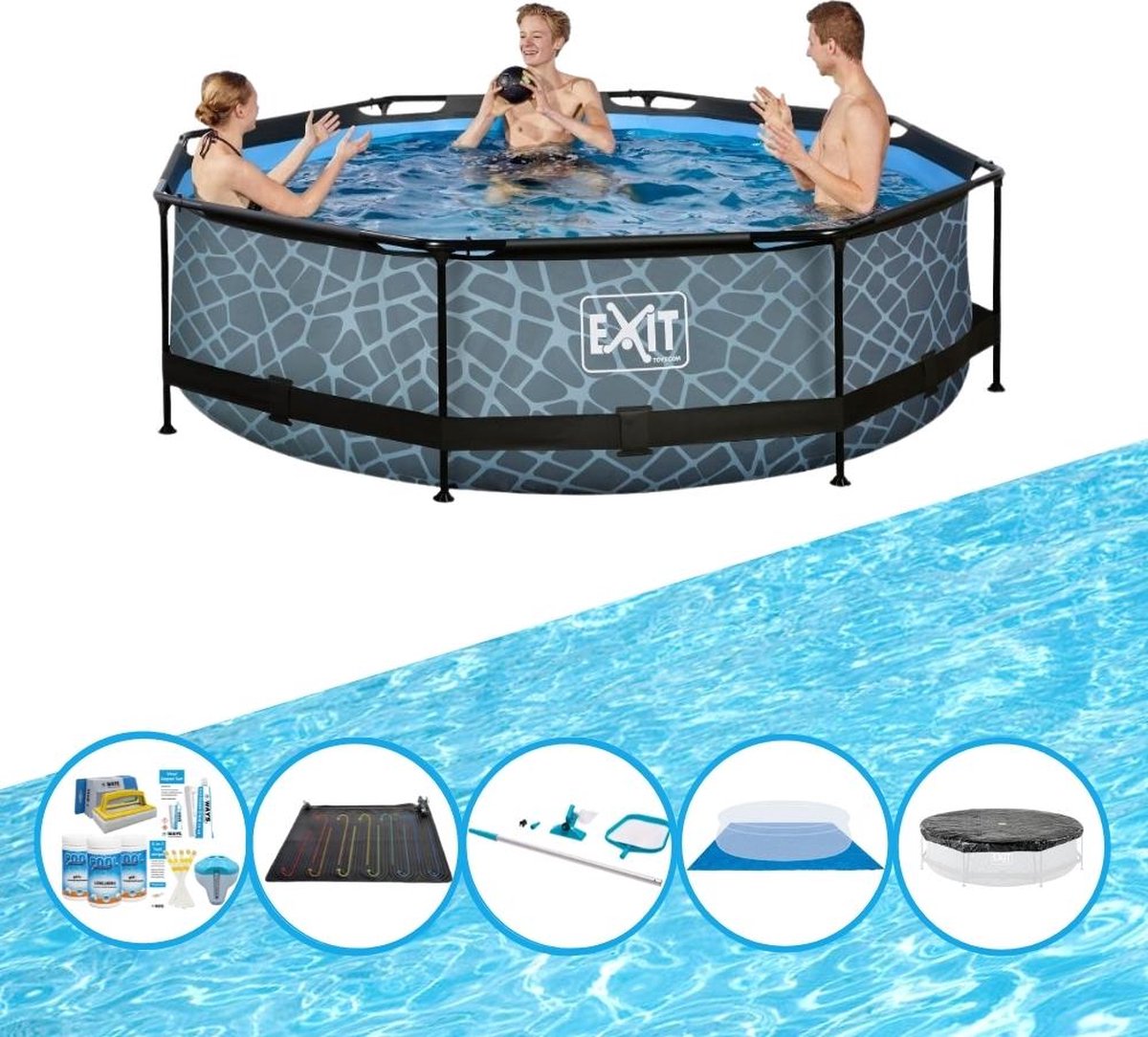 EXIT Zwembad Stone Grey - Frame Pool ø300x76cm - Inclusief accessoires