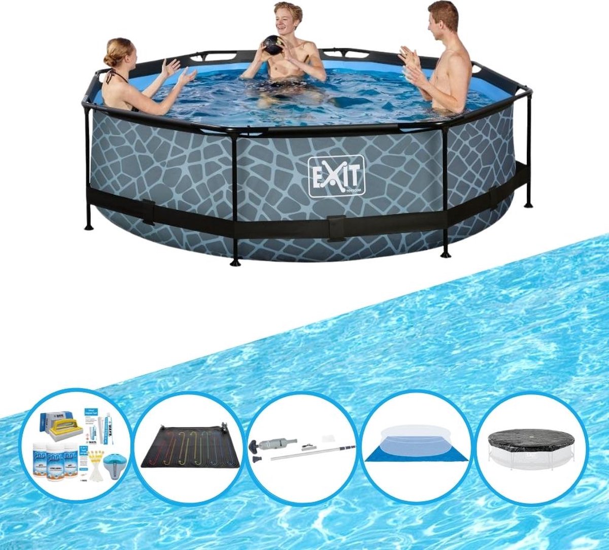 EXIT Zwembad Stone Grey - Frame Pool ø300x76cm - Met accessoires