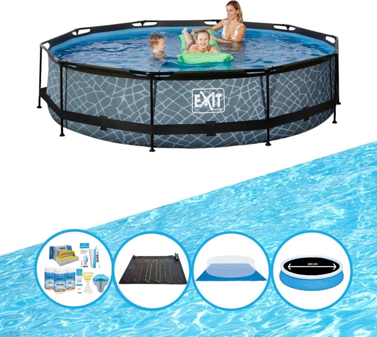 EXIT Zwembad Stone Grey - Frame Pool ø360x76cm - Combi Deal